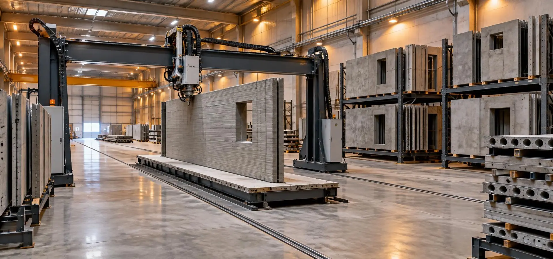 Factory producing printed concrete building components