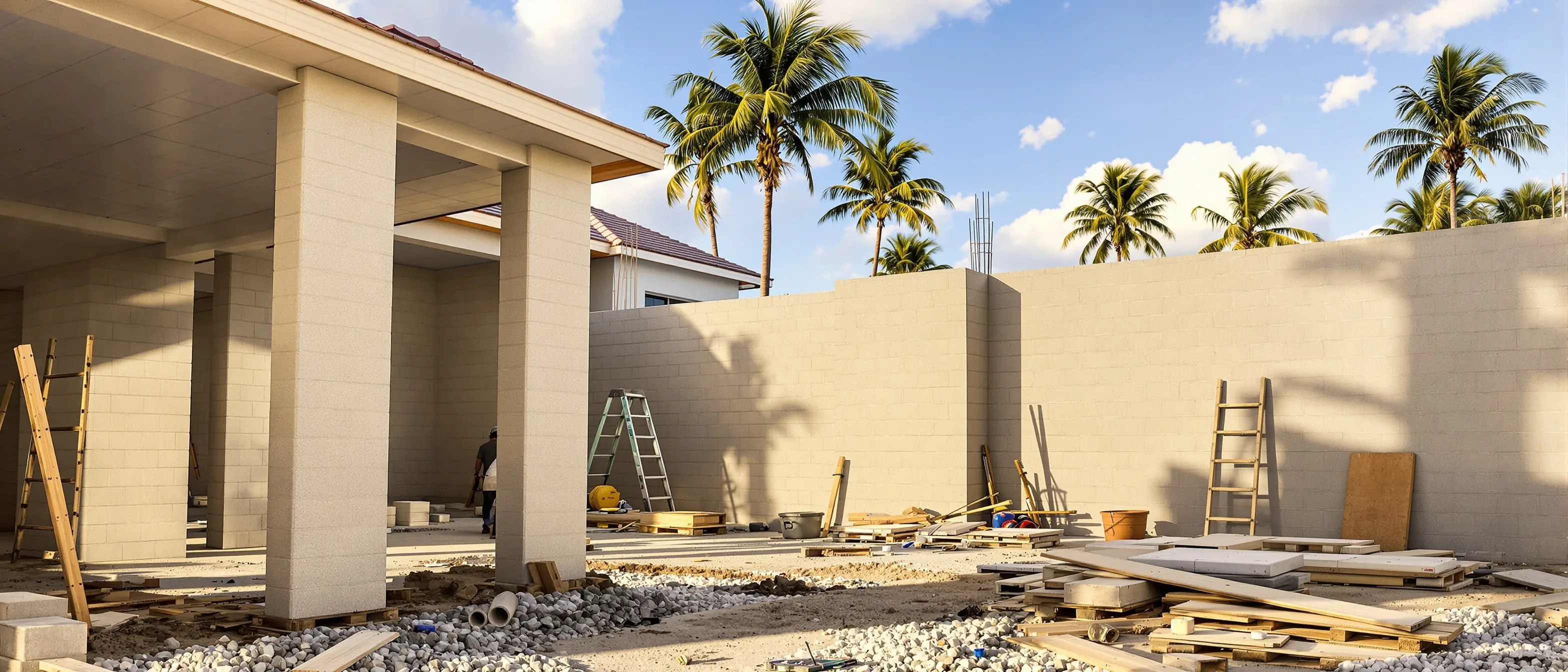 Florida residential construction site with concrete walls