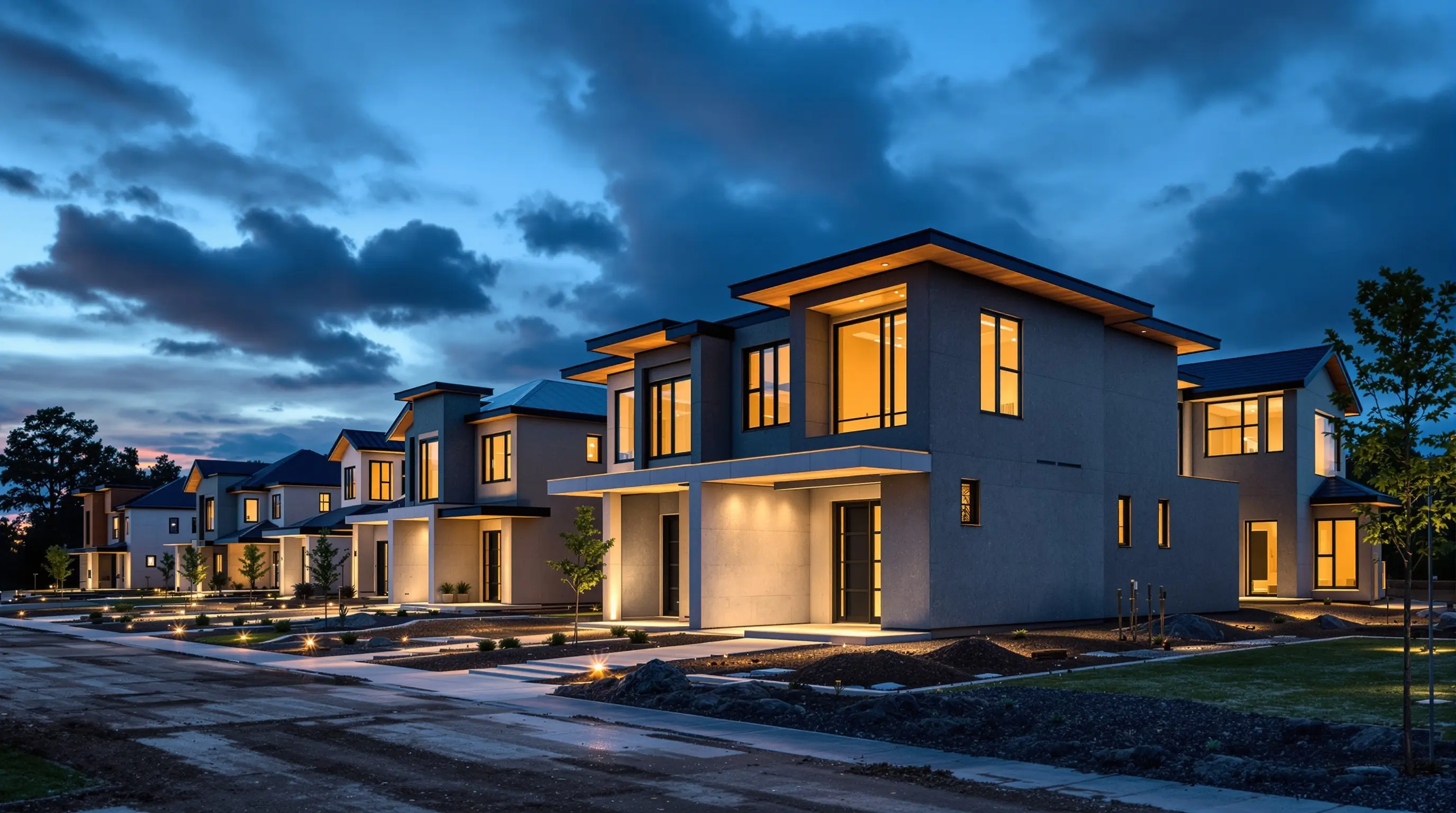 Modern residential neighborhood with homes under construction