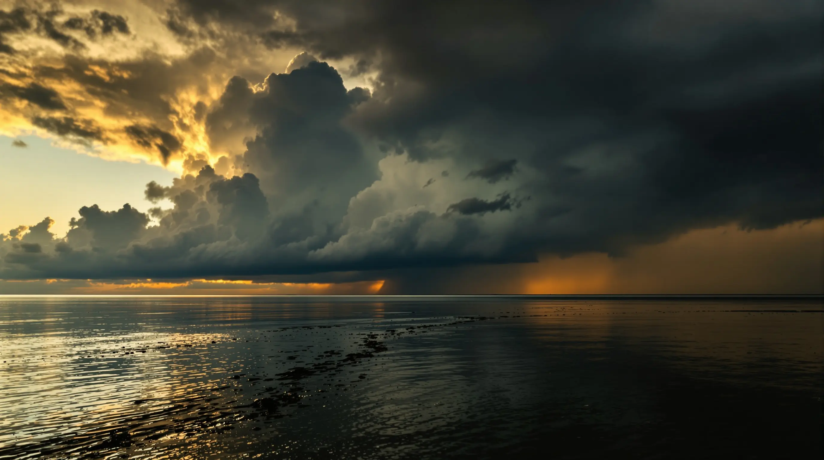 Florida coast at golden hour with storm approaching