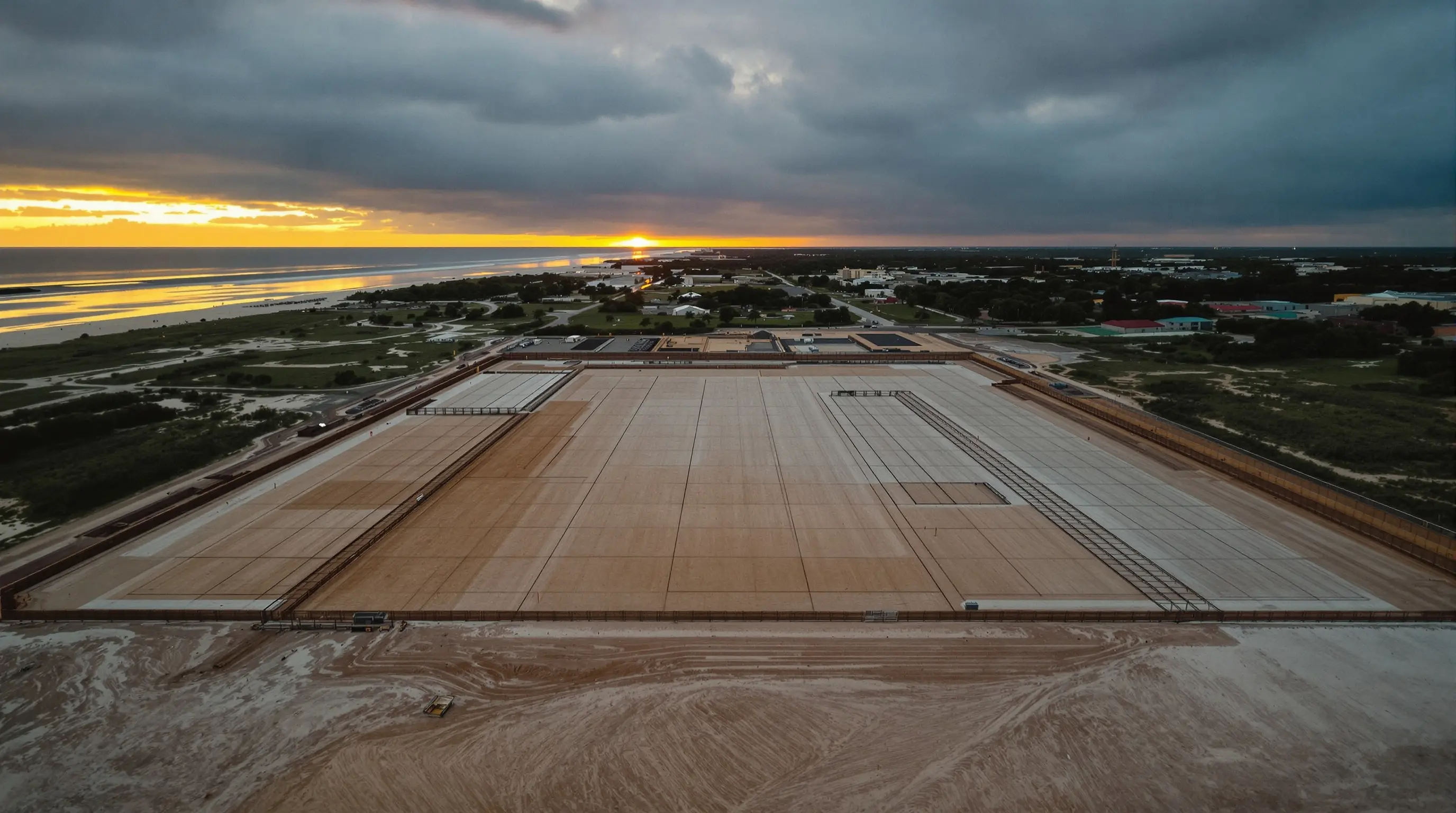 Construction site aerial view representing the Innovation Enclave timeline