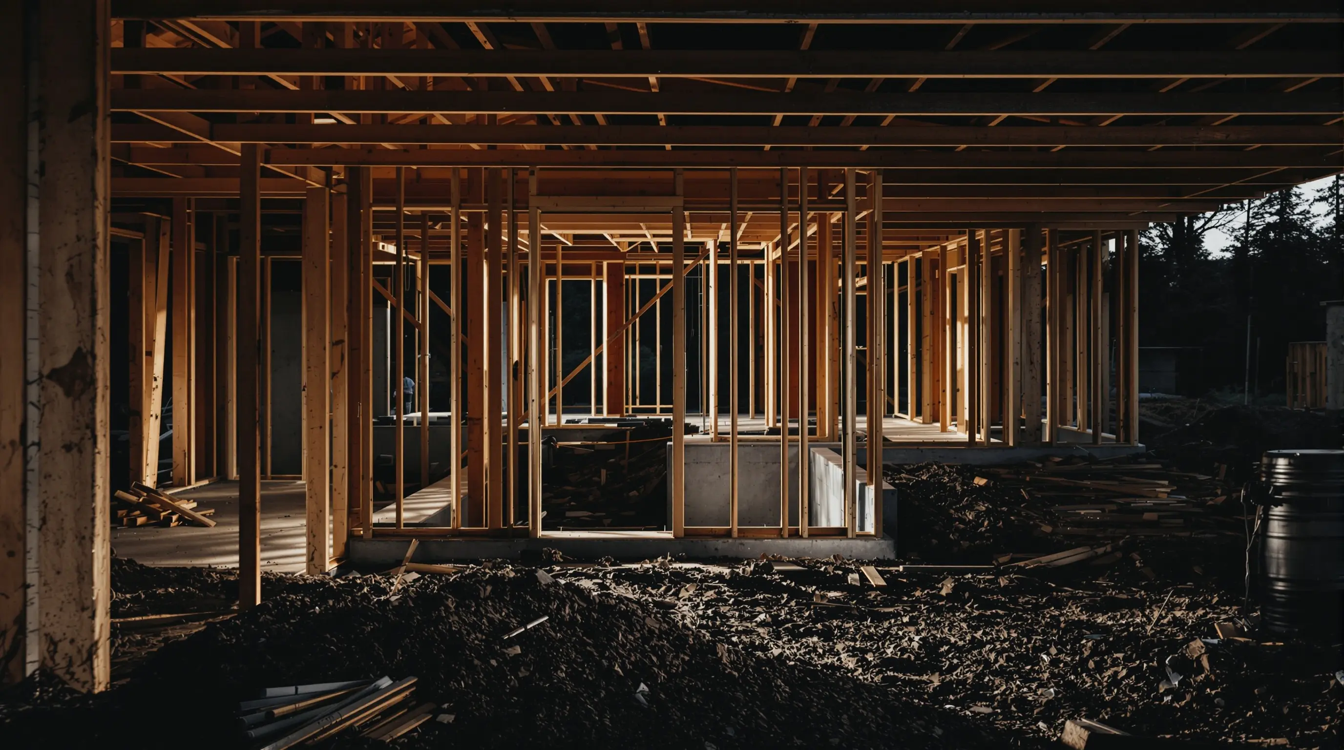 Residential construction site foundation and framing