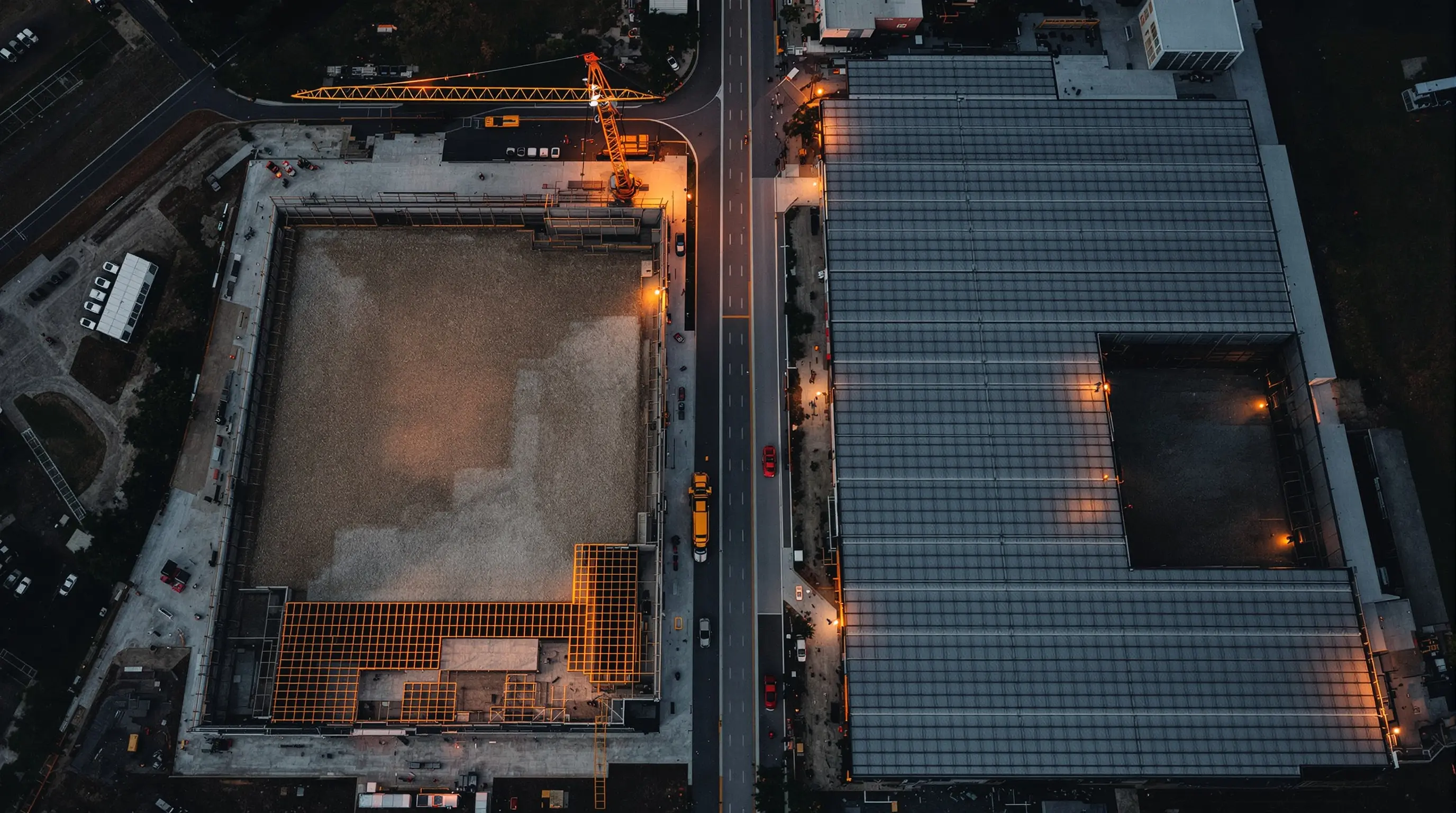 Two construction sites aerial view representing Coastal Monolithic subcontracting and development work