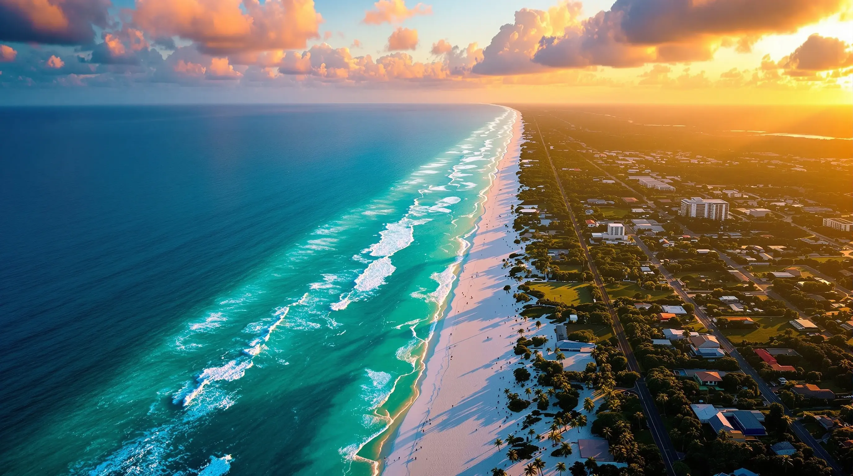 Aerial view of Southwest Florida Gulf Coast at golden hour