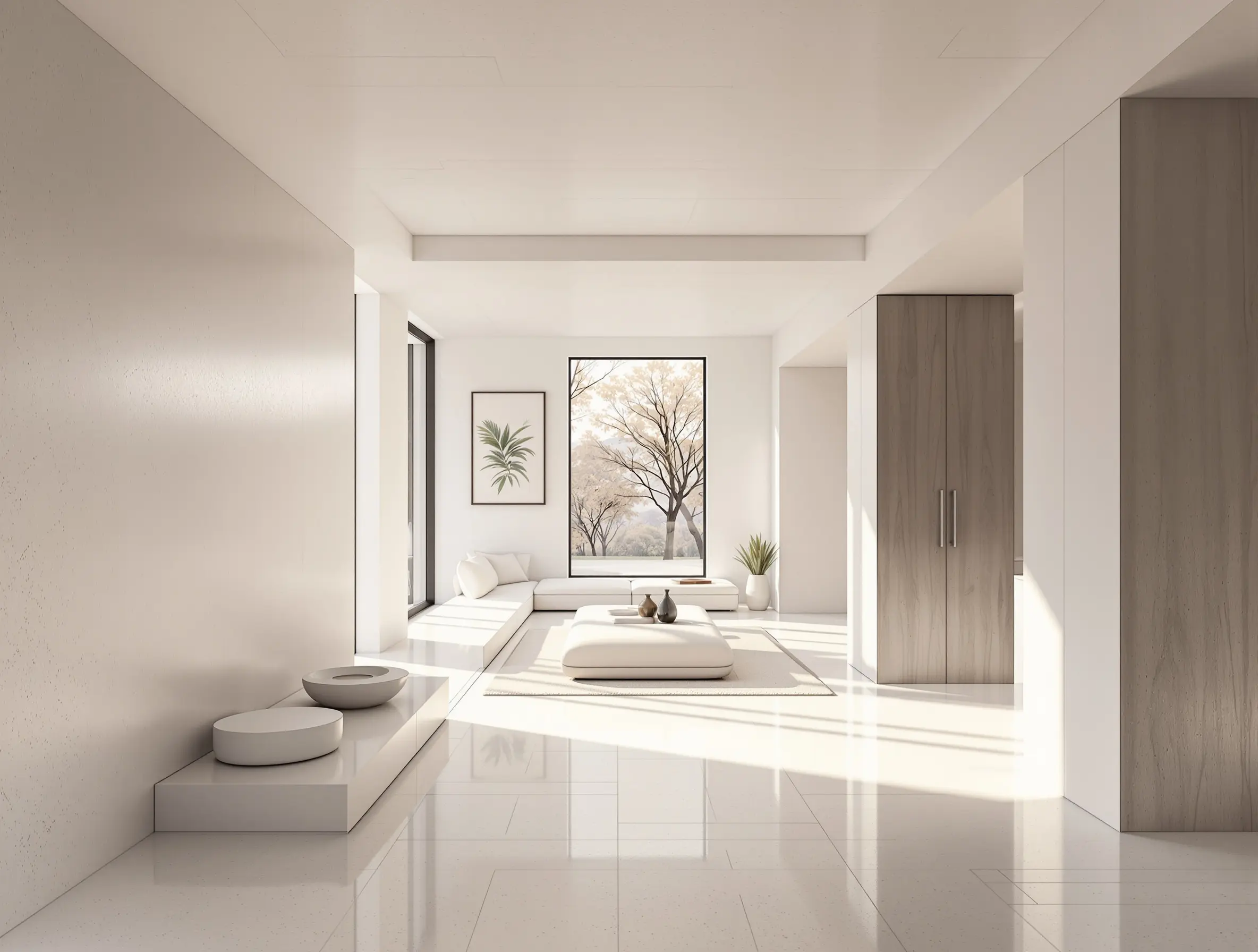 Interior of modern concrete home with smooth walls