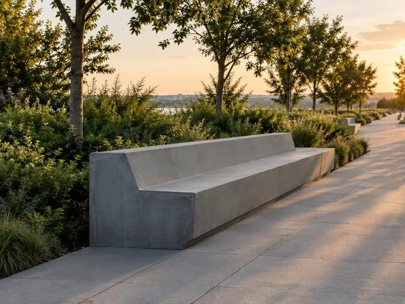Custom printed concrete park bench for a public promenade