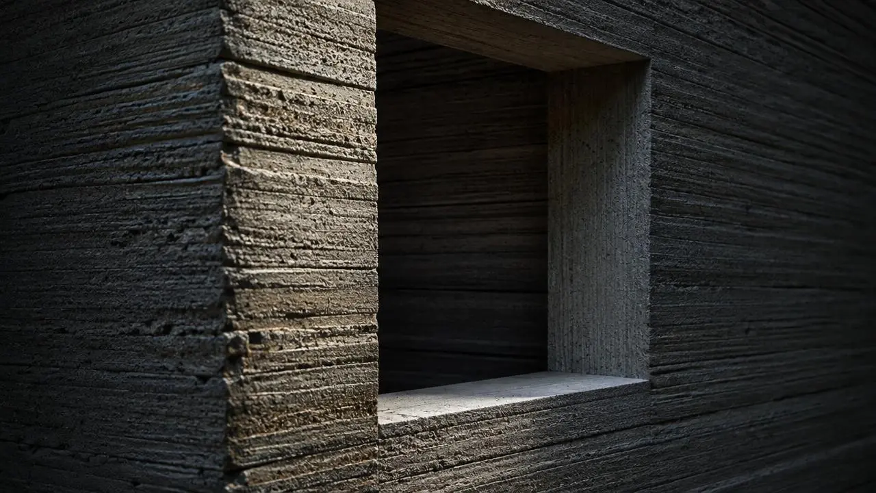 Printed concrete wall with a formed opening