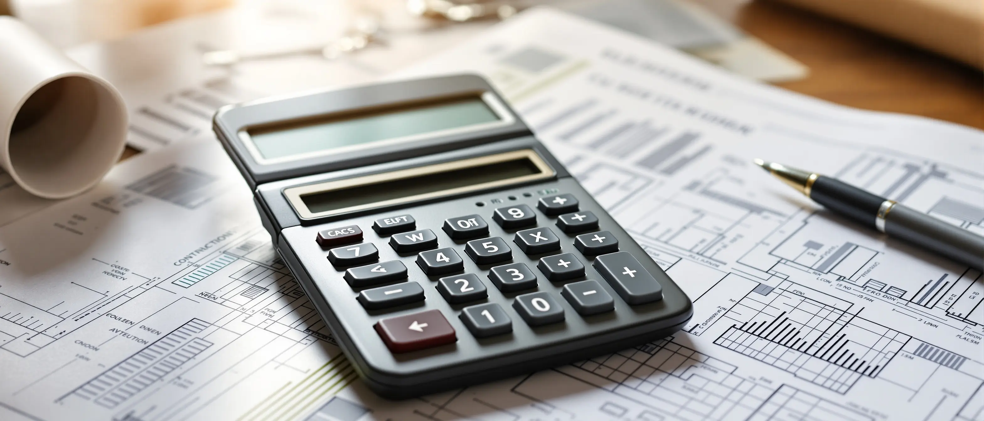Construction cost documents and blueprints