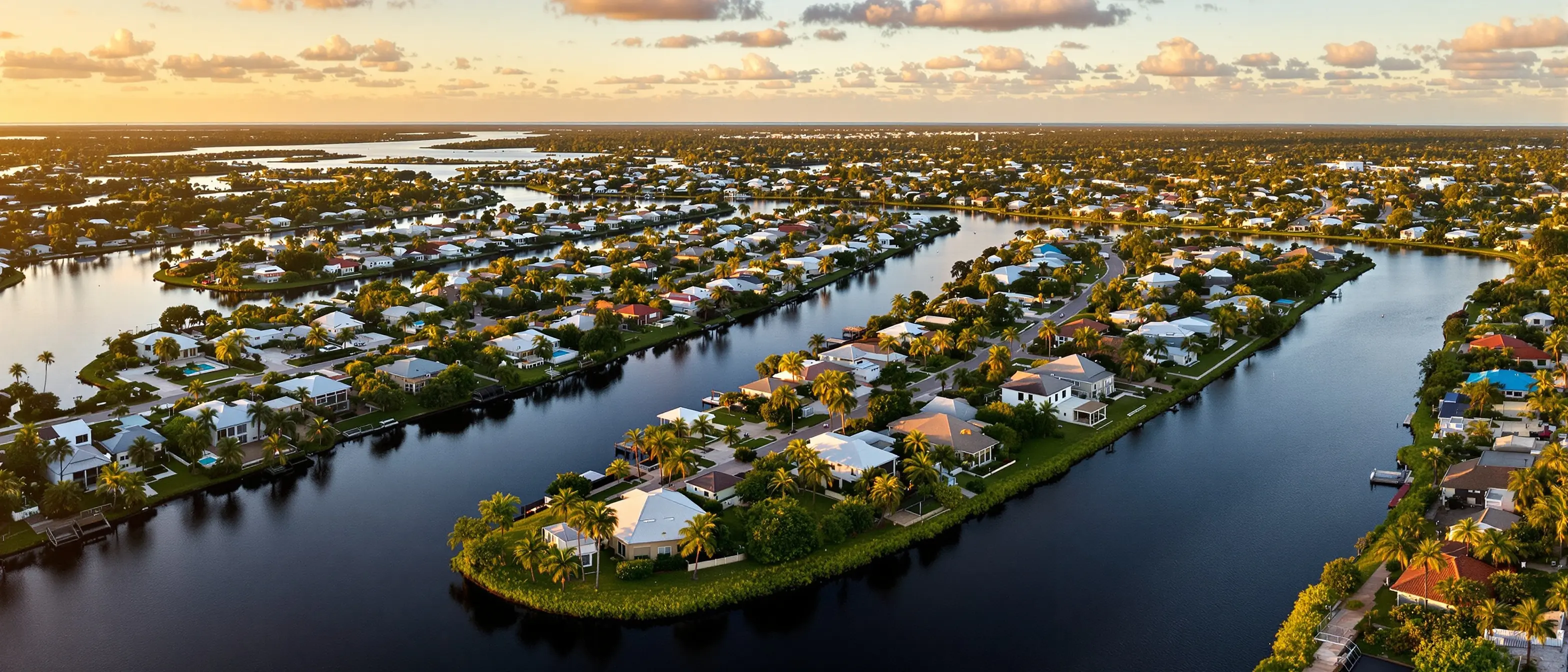 Aerial view of Cape Coral Florida canal system