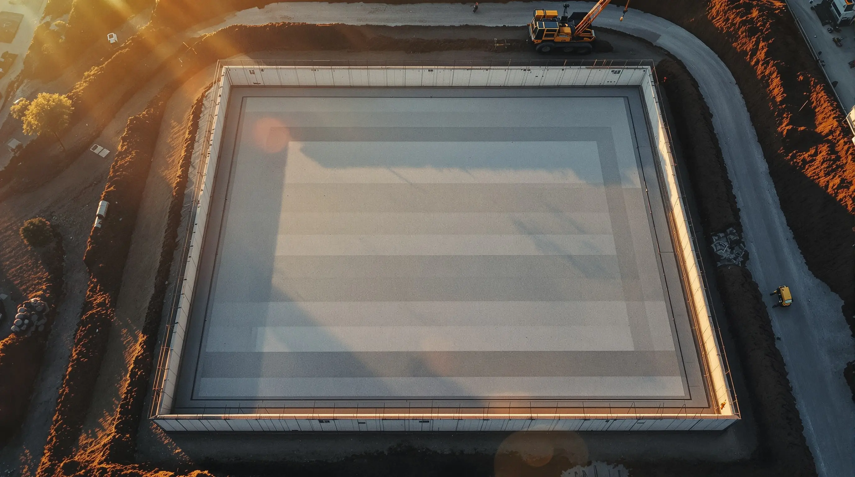 Aerial view of concrete construction foundation for technology validation