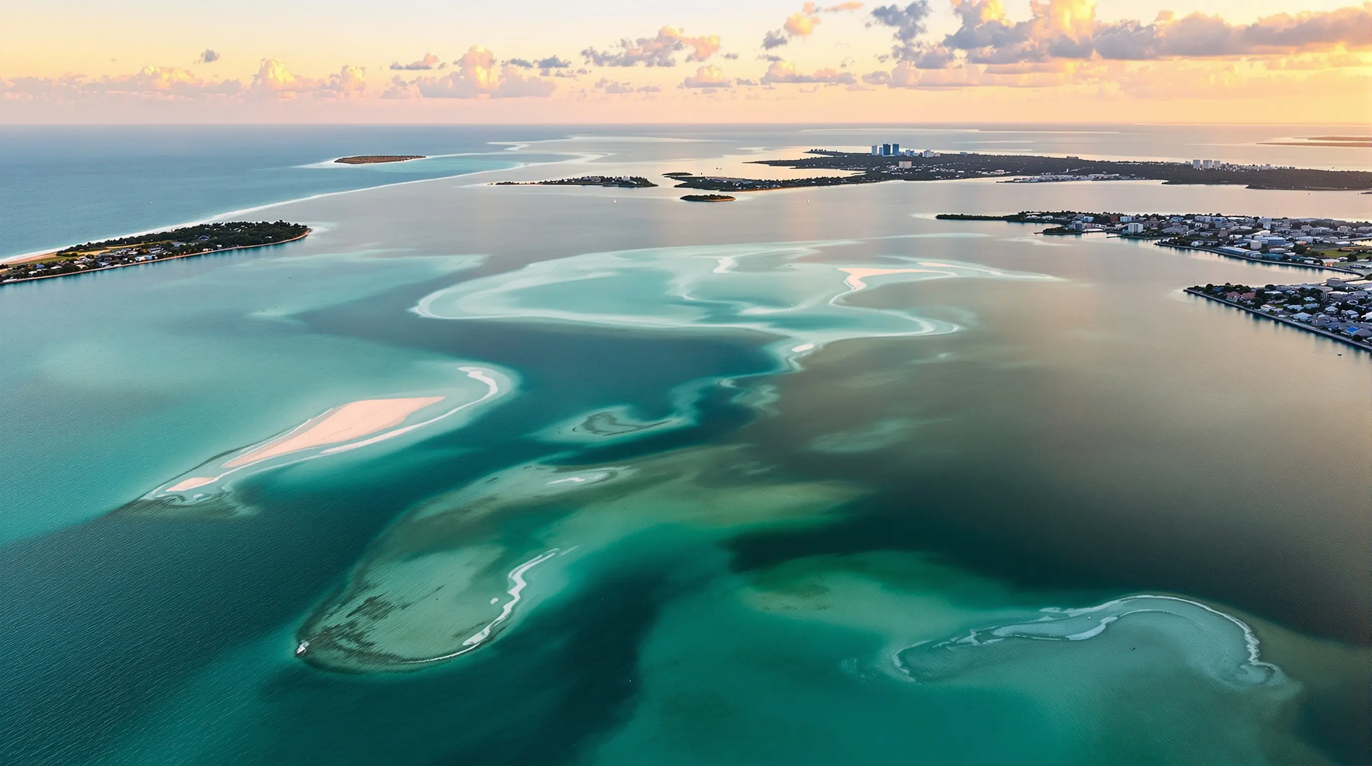 Aerial view of Sarasota Bay and barrier islands