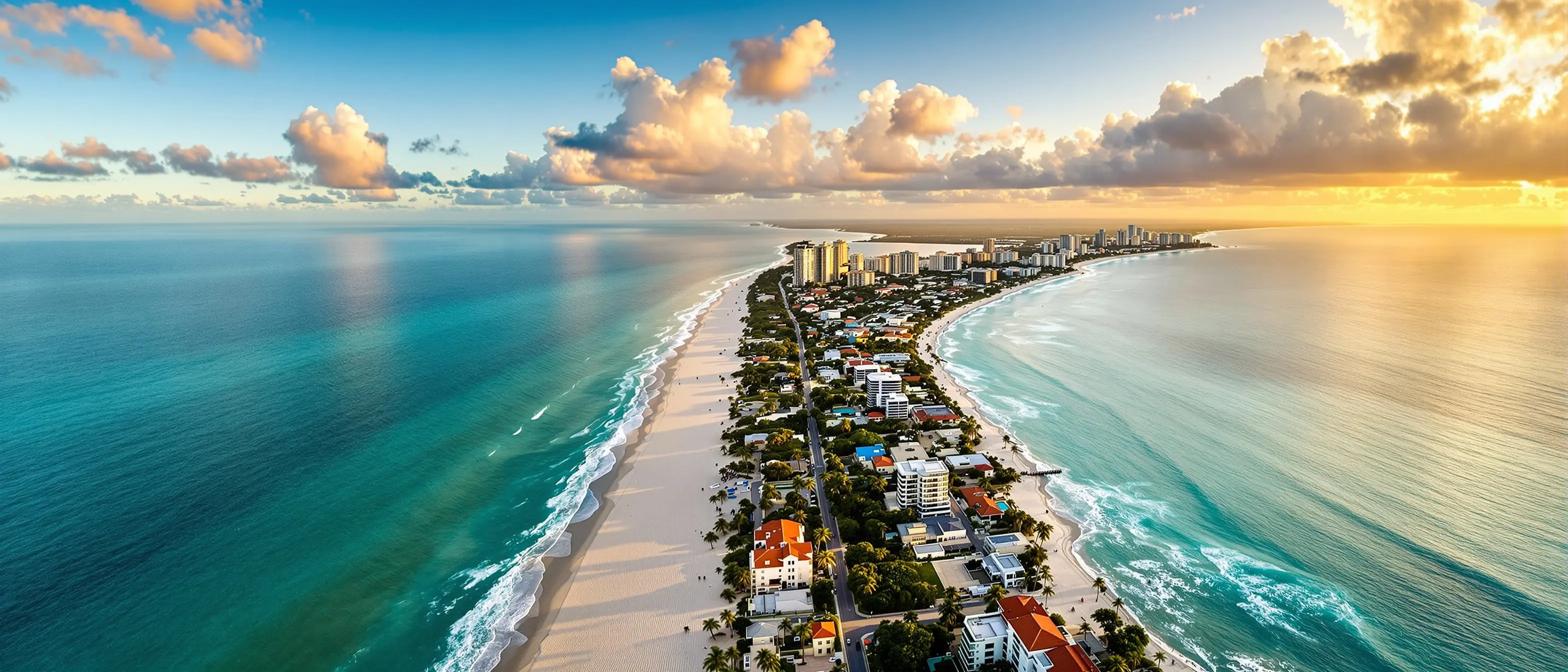 Aerial view of Southwest Florida coastline at golden hour